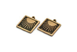 Brass Square Charm, 2 Raw Brass Square Charms With 1 Loop, Copper Sun Findings, Copper Sun Rising (18x16x1.4mm) N2366
