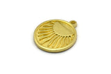 Brass Round Charm, 4 Raw Brass Round Charms With 1 Loop, Sun Findings, Sun Rising Findings (19x16x1.4mm) N2357