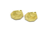 Brass Octagon Charm, 4 Raw Brass Octagon Charms With 1 Loop, Sun Findings, Sun Rising Findings, Sunshine Findings (19x16x1.4mm) N2373