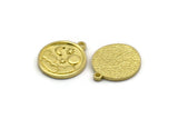 Brass Round Charm, 4 Raw Brass Round Charms With 1 Loop, Cloud Findings, Moon And Star Findings (19x16x1.4mm) N2335