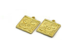 Brass Square Charm, 4 Raw Brass Square Charms With 1 Loop, Cloud Findings, Moon And Star Findings (18x16x1.5mm) N2341