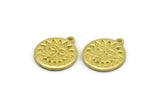 Brass Round Charm, 4 Raw Brass Round Charms With 1 Loop, Sun Findings, Sun Face Charms (19x17x1.4mm) N2320