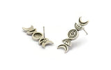 Silver Moon Earring, 4 Antique Silver Plated Brass Crescent Moon Phases Stud Earrings (29x8x2mm) N1926