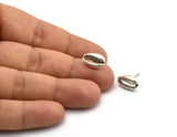 Silver Shell Earring, 4 Antique Silver Plated Brass Cowrie Shell Stud Earrings (14x9mm) N1959