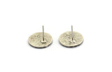 Silver Round Earring, 2 Antique Silver Plated Brass Eye Shaped Round Stud Earrings (14x1.5mm) N1909