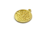 Brass Round Charm, 4 Raw Brass Round Charms With 1 Loop, Motif Findings, Ethnic Motif Findings (18.5x16x1.4mm) N2304