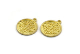 Brass Round Charm, 4 Raw Brass Round Charms With 1 Loop, Motif Findings, Ethnic Motif Findings (18.5x16x1.4mm) N2304