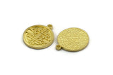 Brass Round Charm, 4 Raw Brass Round Charms With 1 Loop, Motif Findings, Ethnic Motif Findings (18.5x16x1.4mm) N2304
