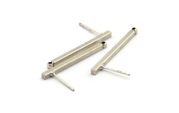 Silver Stick Earring, 4 Antique Silver Plated Brass Stick Stud Earrings With 1 Hole (2x30mm) D1510 A1930