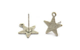 Silver Star Earring, 6 Textured Antique Silver Plated Brass Star Stud Earrings With 1 Loop (14x0.80mm) A1896 A2252