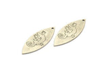 Silver Marquise Charm, 4 Antique Silver Plated Brass Lizzard Pattarned Marquise Shaped Charms With 1 Hole (39x15x0.80mm) A5624