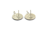 Silver Round Earring, 4 Antique Silver Plated Brass Round Shaped Stud Earrings With 1 Loop (16x13x1.5mm) N1910