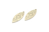 Silver Marquise Charm, 4 Antique Silver Plated Brass Pole Star And Crescent Moon Pattarned Marquise Charms With 1 Hole (39x15x0.80mm) A5547