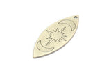 Silver Marquise Charm, 4 Antique Silver Plated Brass Pole Star And Crescent Moon Pattarned Marquise Charms With 1 Hole (39x15x0.80mm) A5547