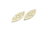 Silver Marquise Charm, 4 Antique Silver Plated Brass Pole Star And Crescent Moon Pattarned Marquise Charms With 1 Hole (39x15x0.80mm) A5547