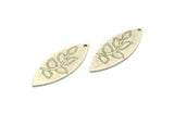 Silver Marquise Charm, 4 Antique Silver Plated Brass Leaf Pattarned Marquise Shaped Charms With 1 Hole (39x15x0.80mm) A5710
