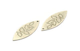 Silver Marquise Charm, 4 Antique Silver Plated Brass Leaf Pattarned Marquise Shaped Charms With 1 Hole (39x15x0.80mm) A5710