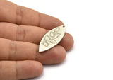 Silver Marquise Charm, 4 Antique Silver Plated Brass Leaf Pattarned Marquise Shaped Charms With 1 Hole (39x15x0.80mm) A5710