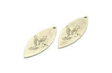Silver Marquise Charm, 4 Antique Silver Plated Brass Bird Pattarned Marquise Shaped Charms With 1 Hole (39x15x0.80mm) A5476
