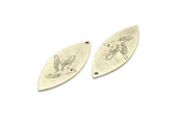 Silver Marquise Charm, 4 Antique Silver Plated Brass Bird Pattarned Marquise Shaped Charms With 1 Hole (39x15x0.80mm) A5476
