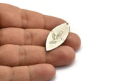Silver Marquise Charm, 4 Antique Silver Plated Brass Bird Pattarned Marquise Shaped Charms With 1 Hole (39x15x0.80mm) A5476