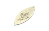 Silver Marquise Charm, 4 Antique Silver Plated Brass Bird Pattarned Marquise Shaped Charms With 1 Hole (39x15x0.80mm) A5476