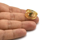 Gold Eye Ring, Gold Plated Brass Eye Ring With 1 Stone Setting - Pad Size 3mm N1949