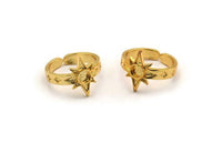 Gold Star Ring, Gold Plated Brass Ethnic Star Ring With 1 Stone Setting - Pad Size 4mm N1960 H1468