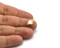 Gold Hand Charm, 6 Gold Plated Brass Hand Shaped Charms With 1 Loop, Pendants, Earring Findings (15x7x1.2mm) N1900