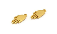 Gold Hand Charm, 6 Gold Plated Brass Hand Shaped Charms With 1 Loop, Pendants, Earring Findings (15x7x1.2mm) N1900