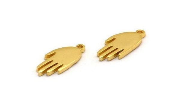 Gold Hand Charm, 6 Gold Plated Brass Hand Shaped Charms With 1 Loop, Pendants, Earring Findings (15x7x1.2mm) N1900