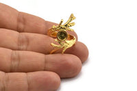 Gold Branch Ring, Gold Plated Brass Branch Ring With 1 Stone Setting - Pad Size 6mm N1958