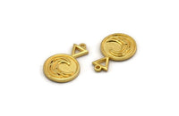 Gold Element Charm, 2 Gold Plated Brass Water Element Symbol Charms With 1 Loop (24x15x1.8mm) N1978