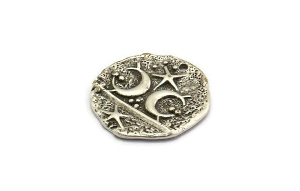Silver Irregular Charm, 2 Antique Silver Plated Brass Crescent And Star Irregular Shaped Charms With 1 Hole, Pendants (19x19x1.2mm) N1936