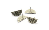 Silver Moon Earring, 4 Antique Silver Plated Brass Moon Phases Stud Earrings (17x9x1.5mm) N1924