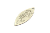 Silver Marquise Charm, 4 Antique Silver Plated Brass Flower Pattarned Marquise Shaped Charms With 1 Hole (39x15x0.80mm) A5489