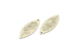 Silver Marquise Charm, 4 Antique Silver Plated Brass Flower Pattarned Marquise Shaped Charms With 1 Hole (39x15x0.80mm) A5489