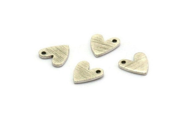 Silver Heart Charm, 24 Textured Antique Silver Plated Brass Heart Charms With 1 Hole (8x1mm) M02170