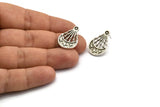 Earring Studs, 2 Antique Silver Plated Brass - Geometric Stud Earrings - Silver Earrings - Earrings (24x16mm) N1983