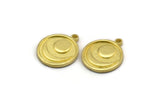 Brass Round Charm, 4 Raw Brass Round Charms With 1 Loop, Crescent Moon Findings (18x16x1.5mm) N2392