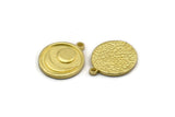 Brass Round Charm, 4 Raw Brass Round Charms With 1 Loop, Crescent Moon Findings (18x16x1.5mm) N2392