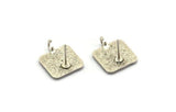 Silver Square Earring, 2 Antique Silver Plated Brass Square Sun Shaped Earring With 1 Loop (17x13mm) N1912