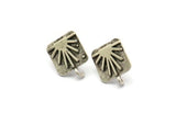 Silver Square Earring, 2 Antique Silver Plated Brass Square Sun Shaped Earring With 1 Loop (17x13mm) N1912