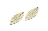 Antique Silver Marquise Charm, 4 Antique Silver Plated Brass Snake Pattarned Marquise Shaped Charms With 1 Hole (39x15x0.80mm) A5545