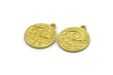 Brass Round Charm, 4 Raw Brass Round Charms With 1 Loop, Eye Findings, Teardrop Findings (19x17x1.5mm) N2380