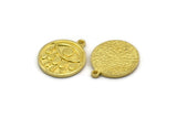 Brass Round Charm, 4 Raw Brass Round Charms With 1 Loop, Eye Findings, Teardrop Findings (19x17x1.5mm) N2380