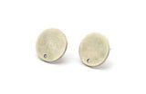 Silver Round Earring, 4 Antique Silver Plated Brass Round Shaped Stud Earrings With 1 Hole (14x1mm) A2114 A6442