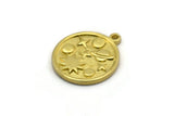 Brass Round Charm, 4 Raw Brass Round Charms With 1 Loop, Galaxy Findings, Universe Findings (19x17x1.5mm) N2395
