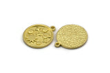 Brass Round Charm, 4 Raw Brass Round Charms With 1 Loop, Galaxy Findings, Universe Findings (19x17x1.5mm) N2395