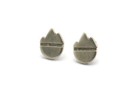 Silver Mountain Earring, 4 Antique Silver Plated Brass Tiny Mountain Shaped Stud Earrings (12x10mm) N1967